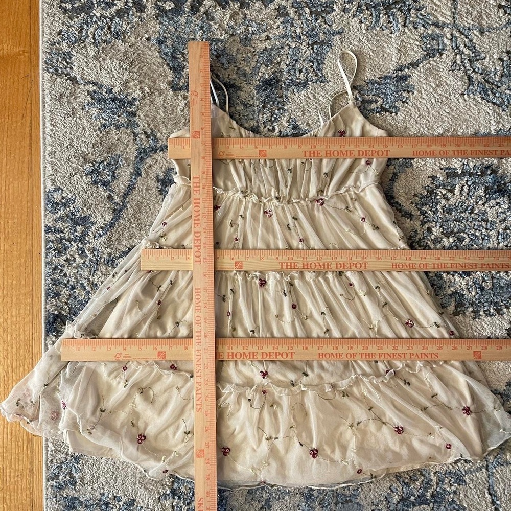 Trixxi Whimsy Fairy Princess Mesh Tiered Cream Sleeveless Mini Dress Size‎ L Y2K - Picture 7 of 7